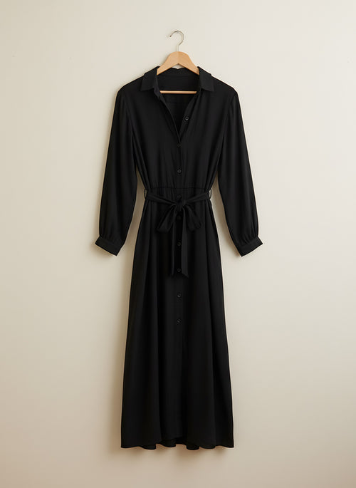 Women's Black Shirt Dress, front view on a hanger, Molly's Atelier