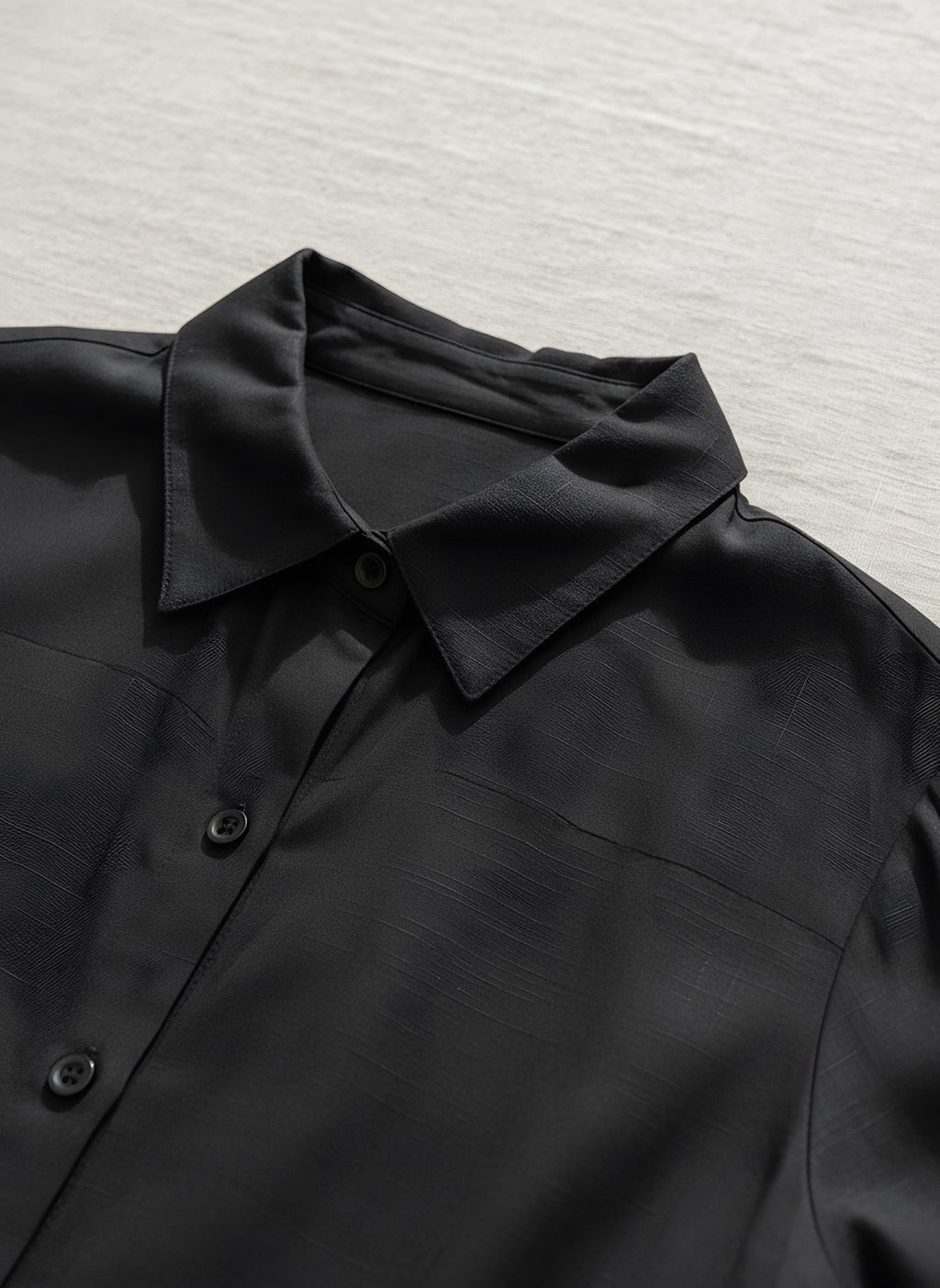 Women's Black Shirt Dress, fabric and neckline detail, Molly's Atelier