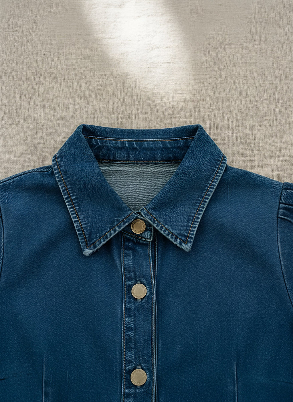 Women's Denim Mini Dress, fabric and neckline detail, Molly's Atelier