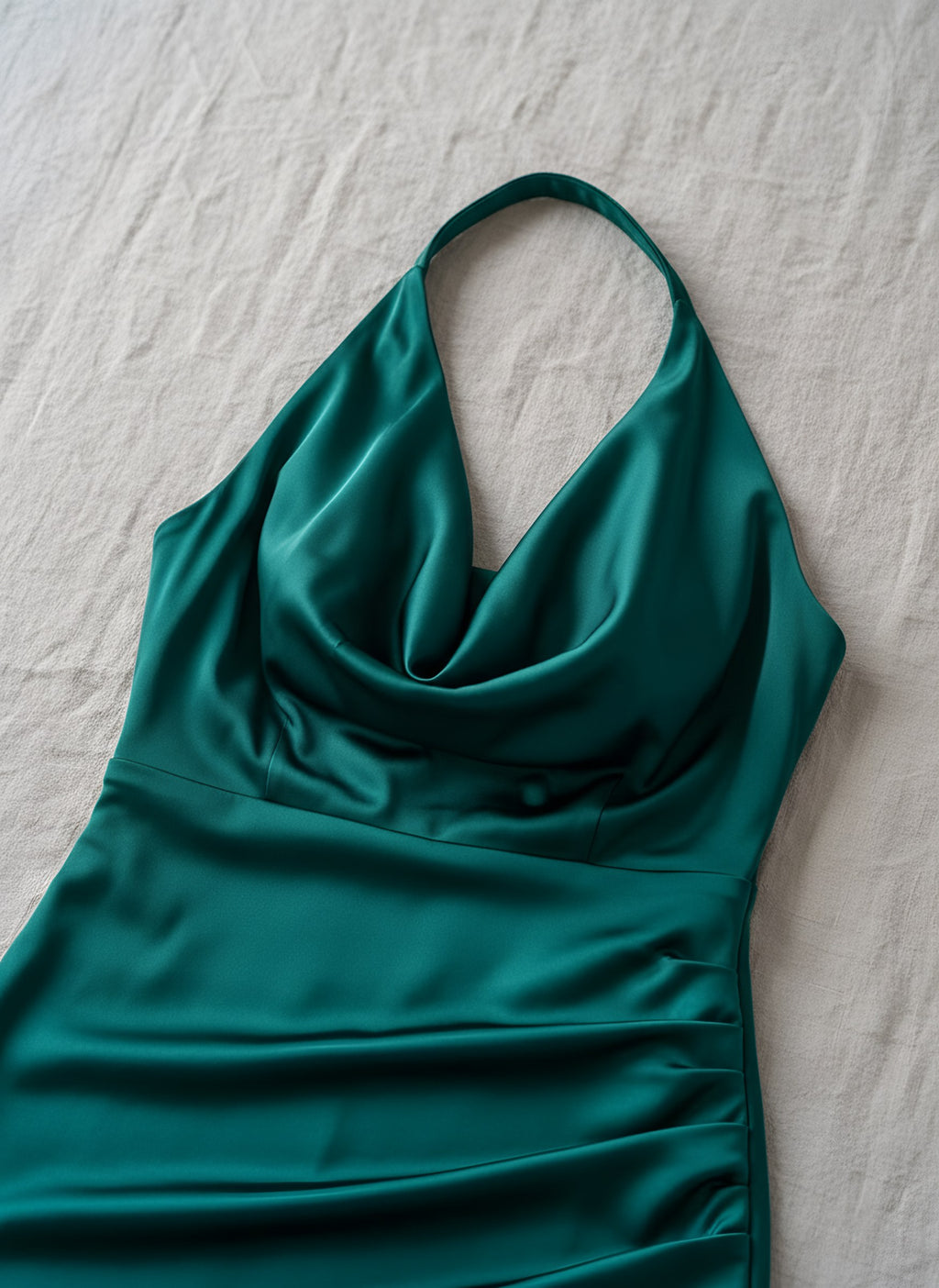 Women's Halterneck Party Dress, fabric and neckline detail, Molly's Atelier