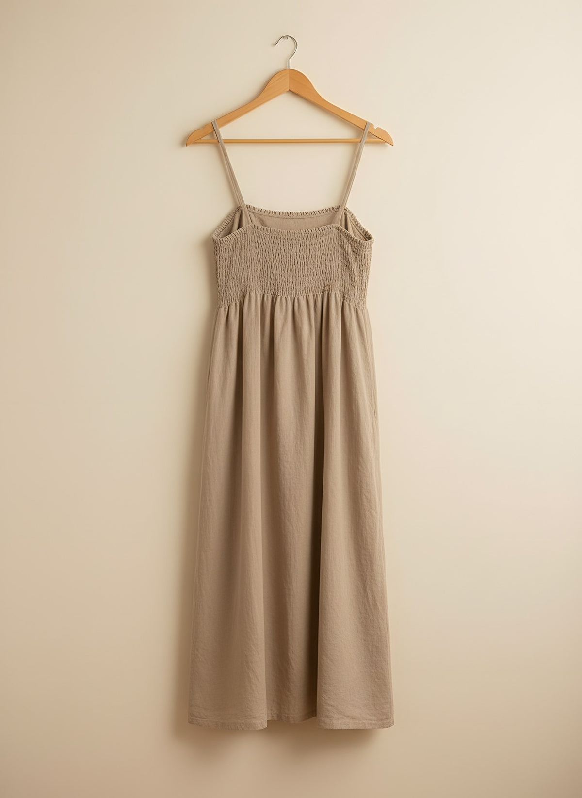 Women's Linen Midi Dress, back view on a hanger, Molly's Atelier