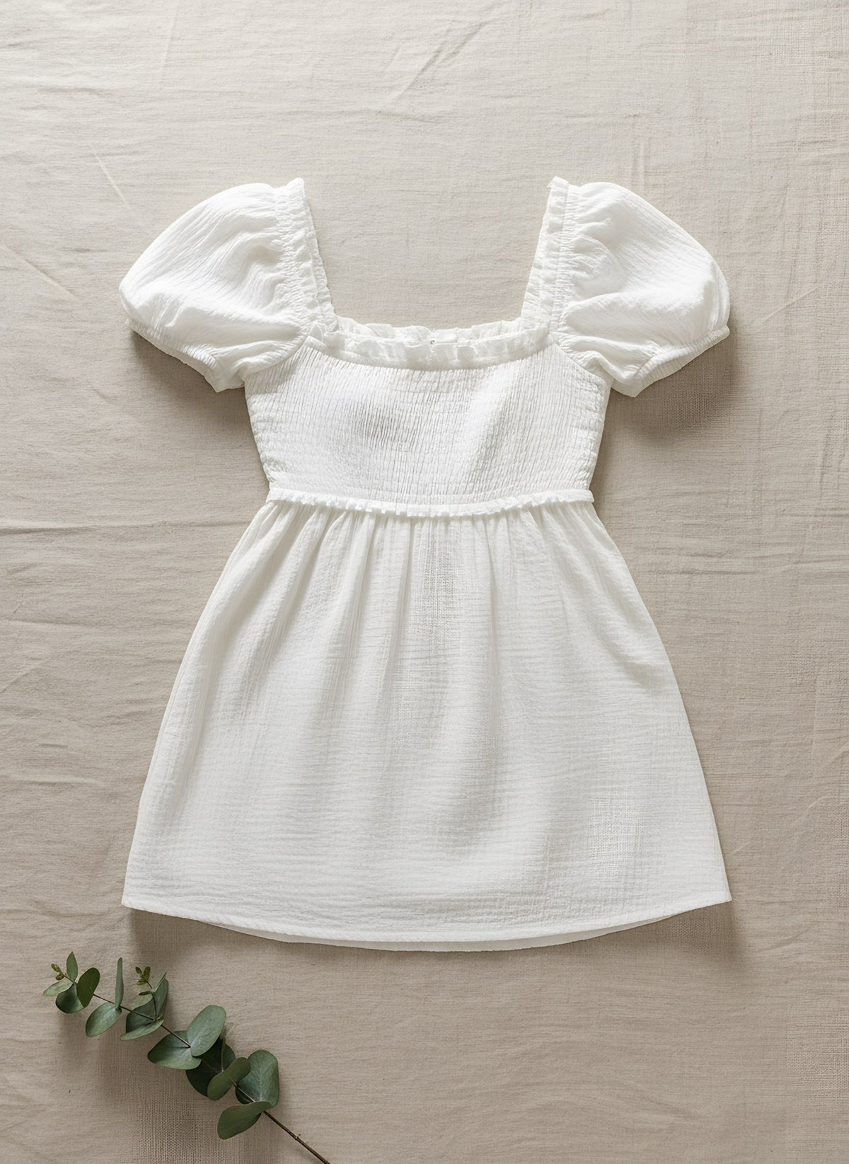 Women's White Summer Mini Dress, flat lay, Molly's Atelier